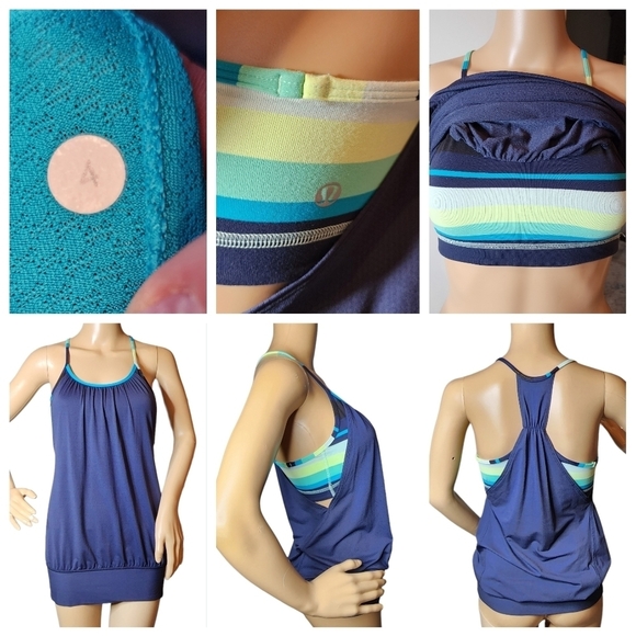 Lululemon No limit tank in navy, blue, green yellow,  white stripe. - Picture 1 of 17